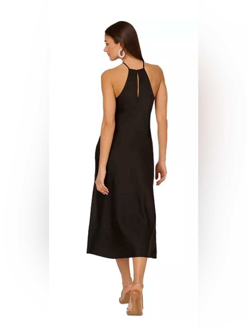 NWT Size 8 Adrianna Papell Stretch Satin Halter Dress with Crystal Butterfly - Picture 3 of 7